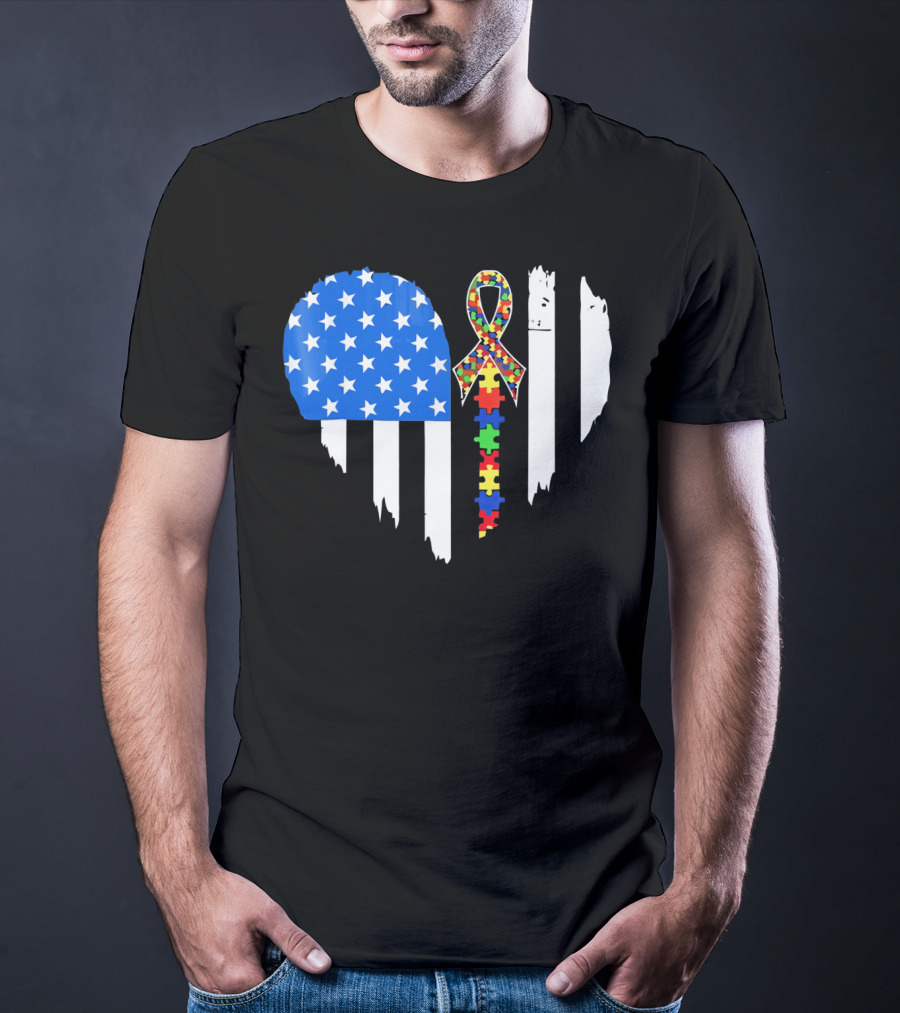 Autism Awareness Heart Shaped Flag With Puzzle Ribbon Be A Better Life T-Shirt