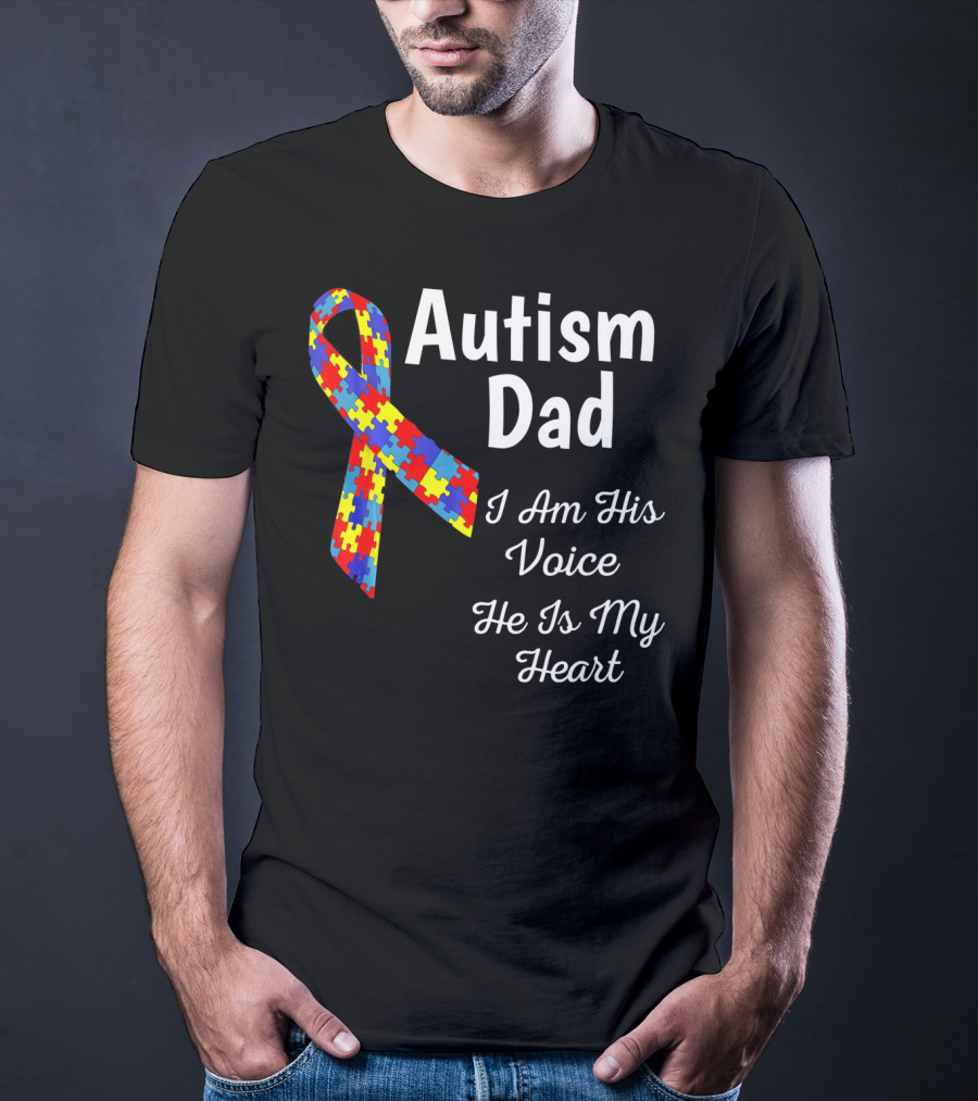 Autism Dad I Am His Voice He Is My Heart Puzzle T-Shirt
