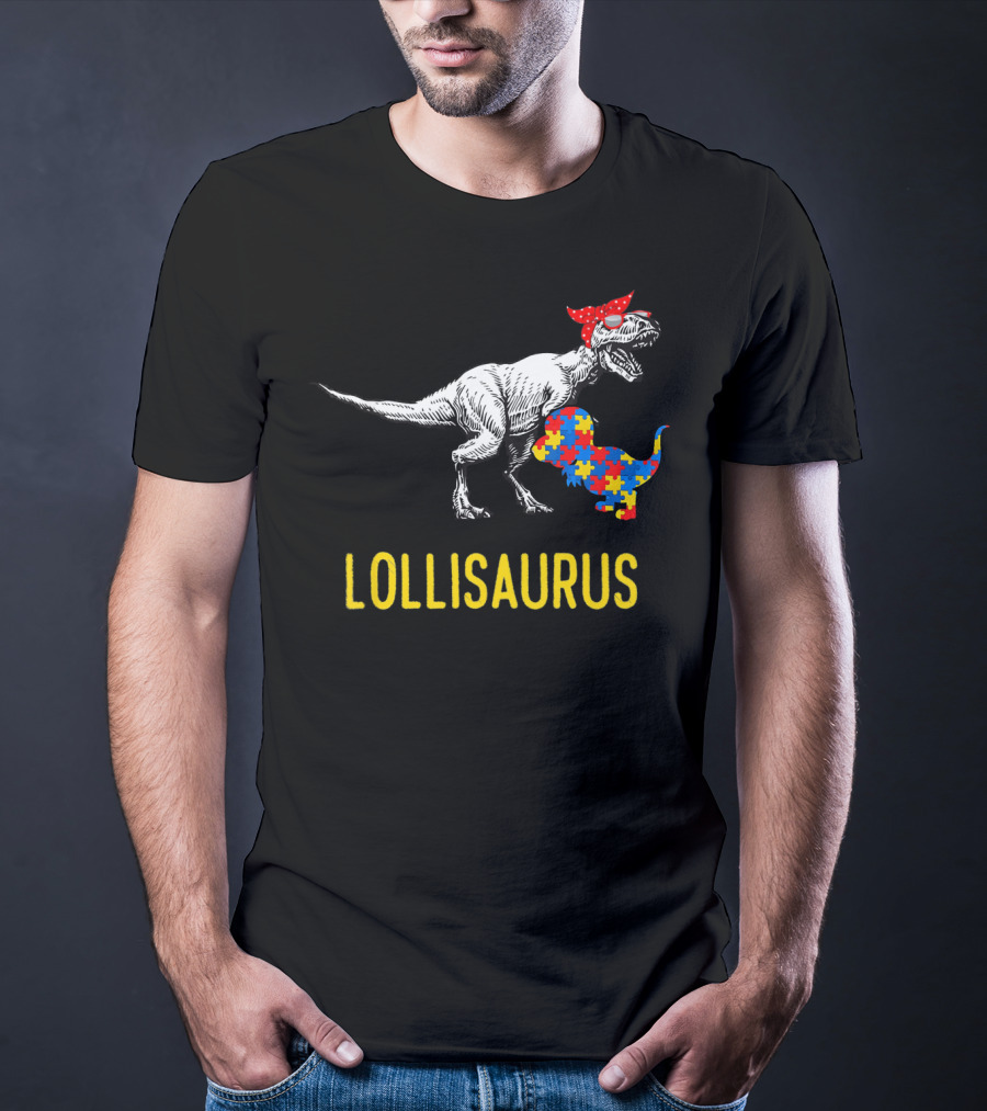 Lollisaurus Dinosaur Puzzle Autism Awareness T-Shirt