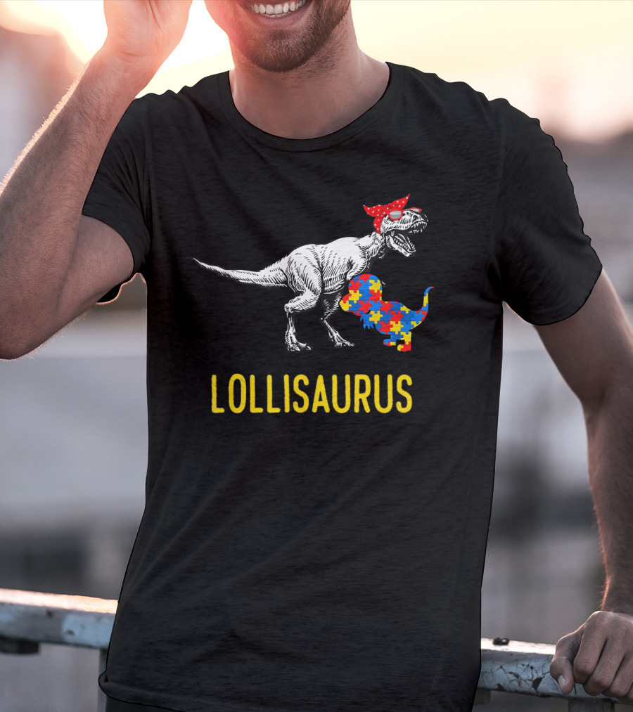 Lollisaurus Dinosaur Puzzle Autism Awareness T-Shirt