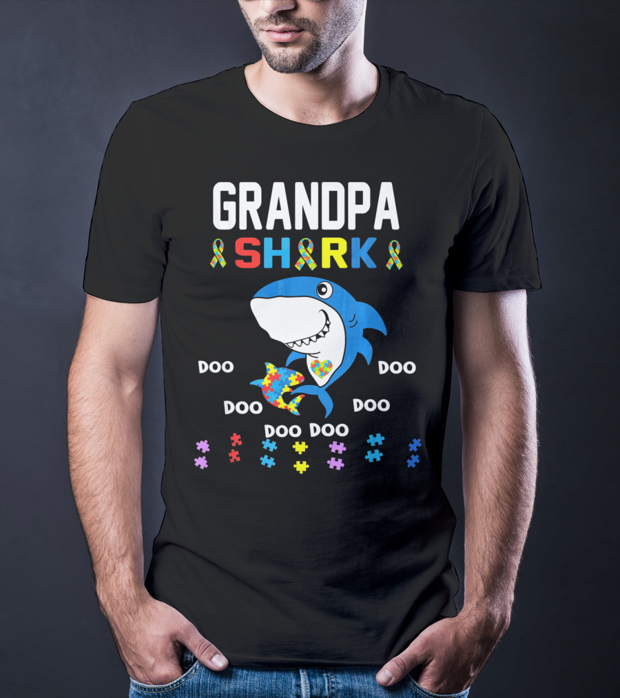 Grandpa Shark Autism Awareness Doo Doo Doo Puzzle T-Shirt