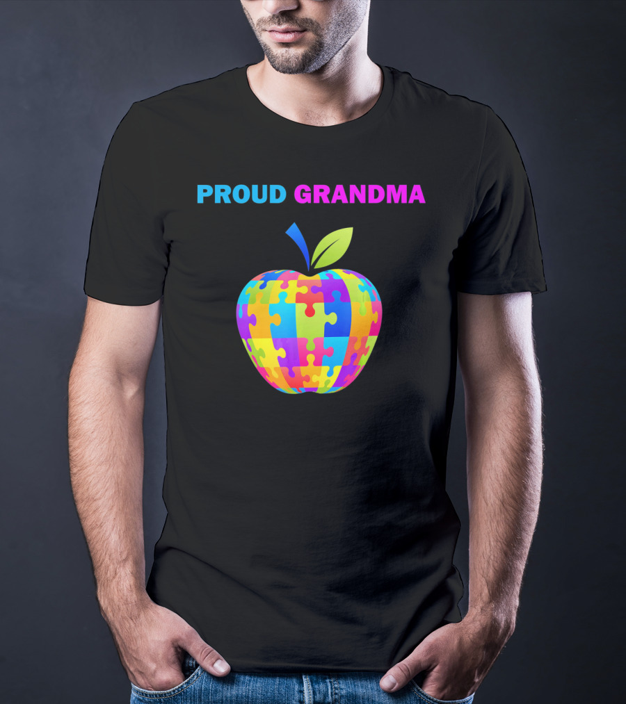 Proud Grandma Autism Awareness Puzzle Apple T-Shirt