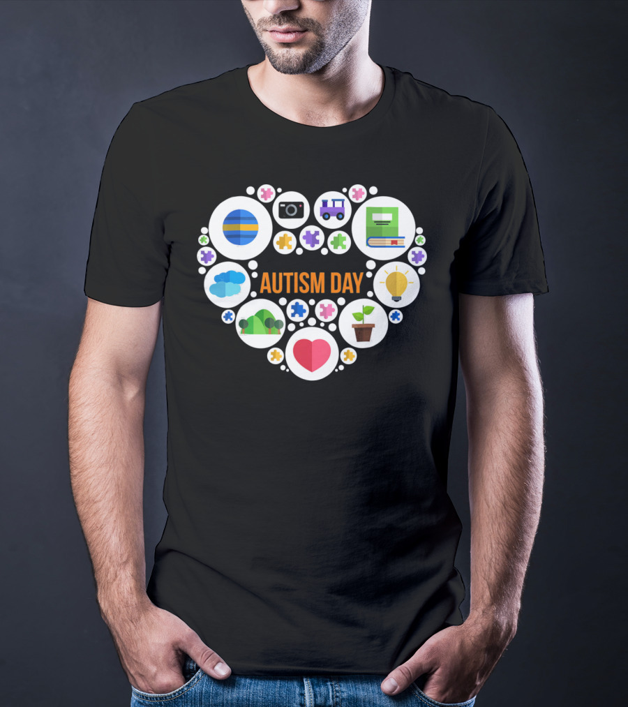 Autism Day Heart Icons Puzzle Pieces Awareness T-Shirt