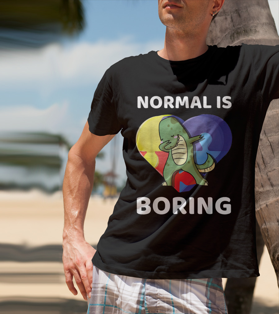 Normal Is Boring Dinosaur Heart Puzzle Autism Awareness T-Shirt