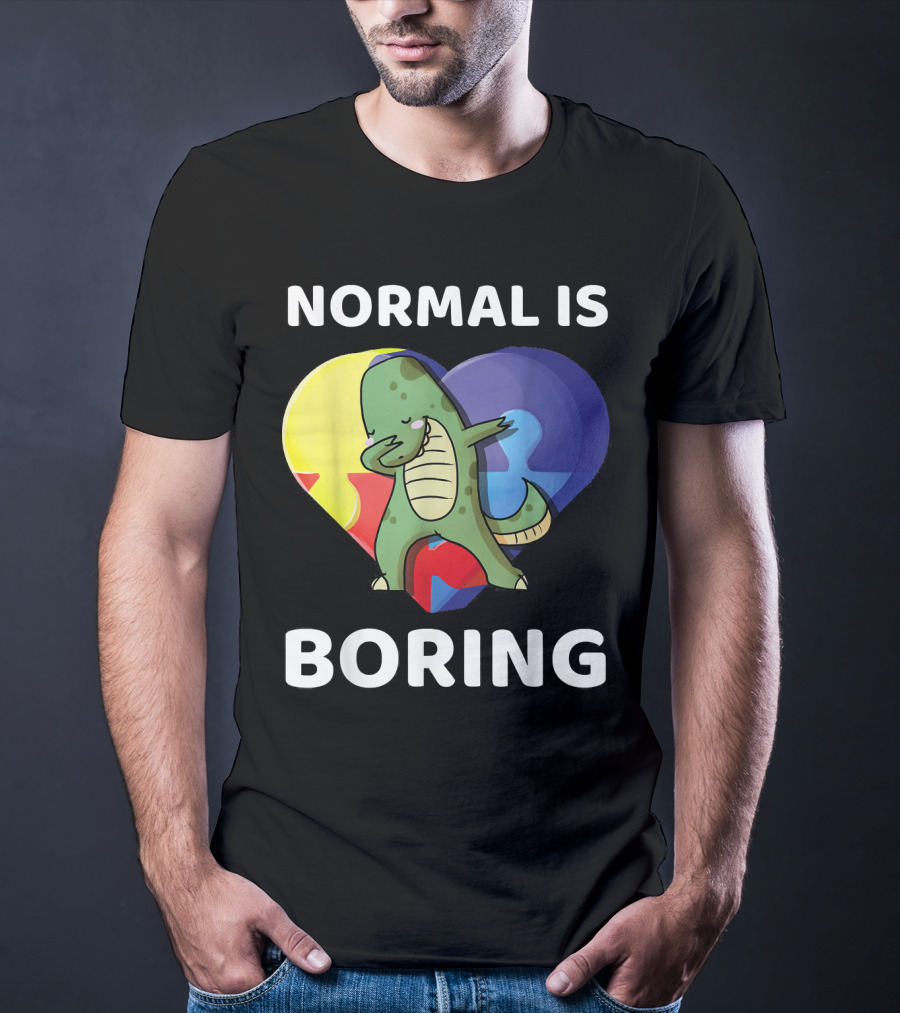 Normal Is Boring Dinosaur Heart Puzzle Autism Awareness T-Shirt