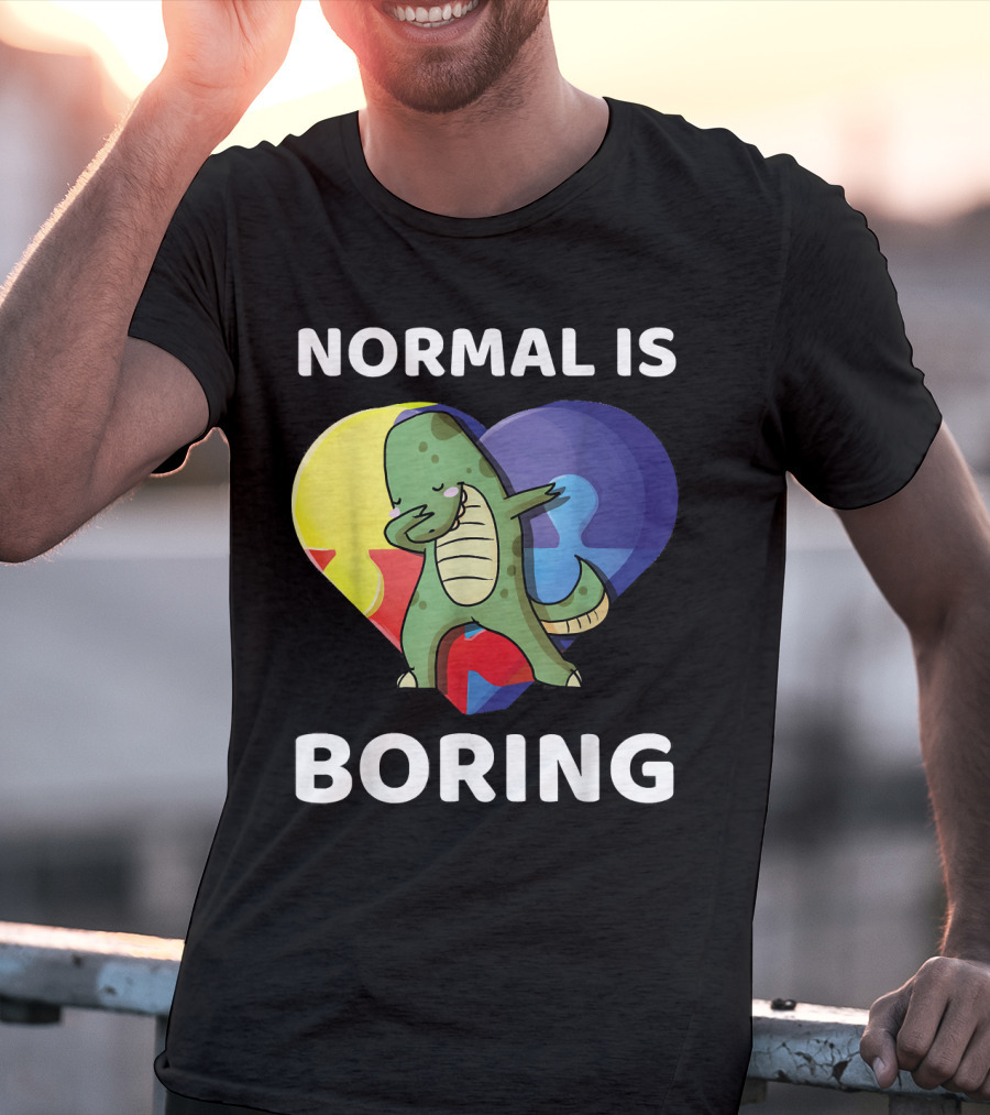 Normal Is Boring Dinosaur Heart Puzzle Autism Awareness T-Shirt