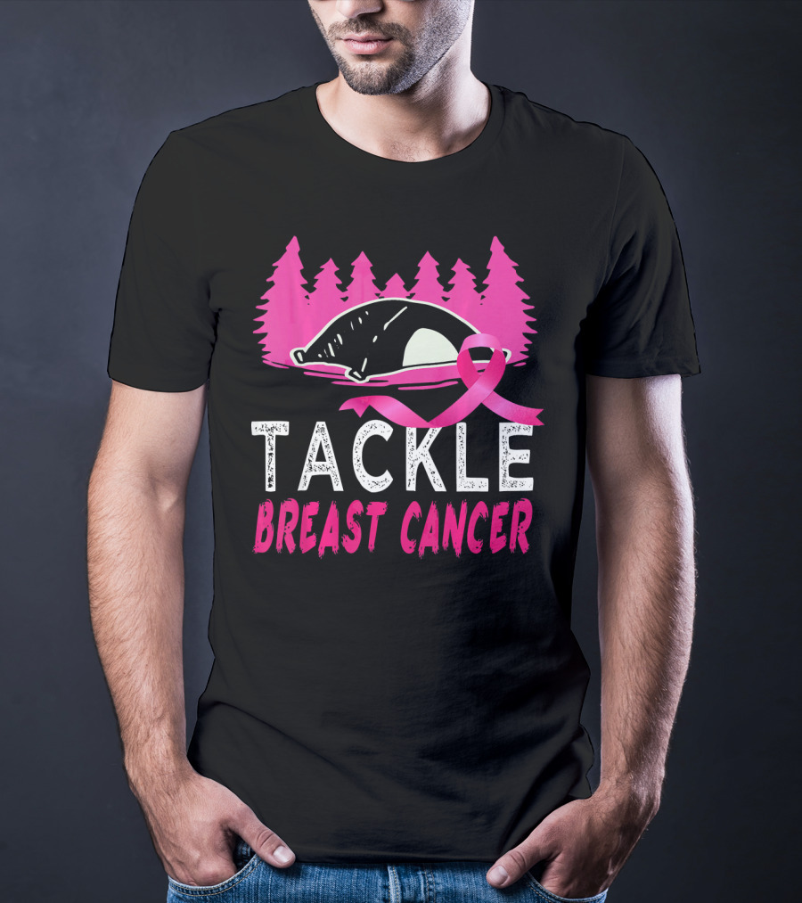 Tackle Breast Cancer Pink Ribbon Football Awareness T-Shirt