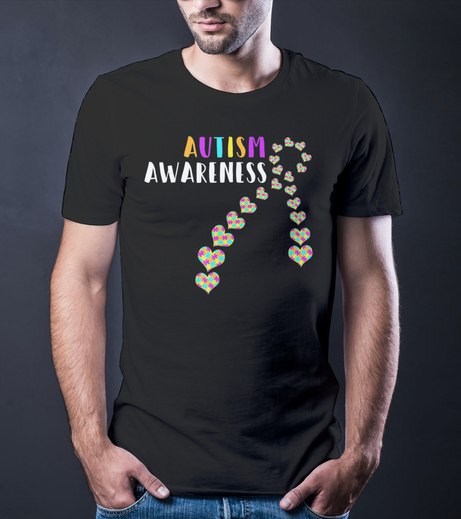 Autism Awareness Ribbon With Heart Puzzle T-Shirt