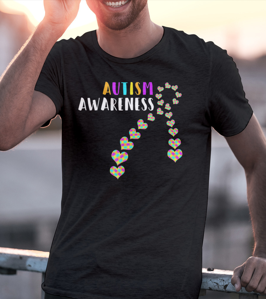 Autism Awareness Ribbon With Heart Puzzle T-Shirt