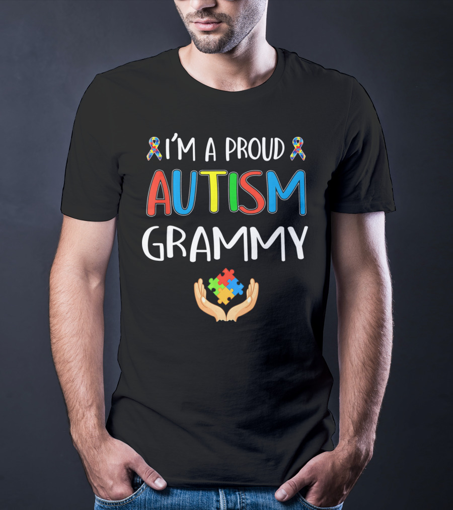 I'm A Proud Autism Grammy Awareness Puzzle Ribbon Hand T-Shirt