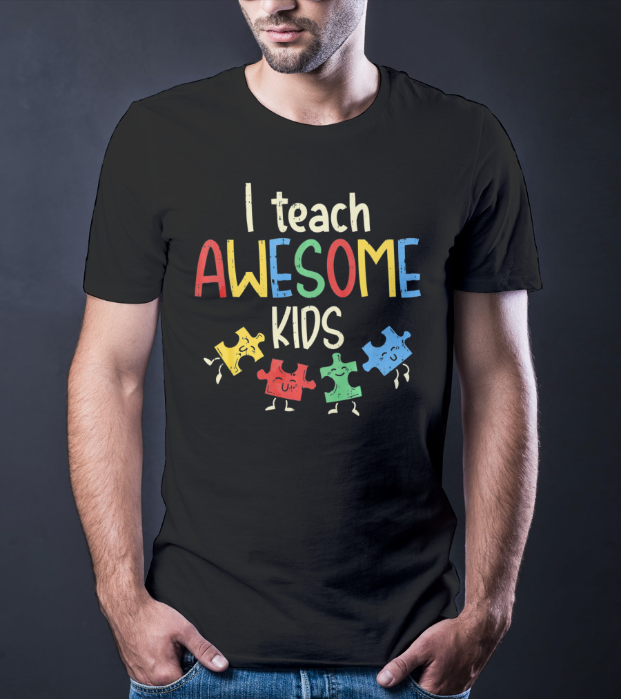 I Teach Awesome Kids Autism Special Puzzle Piece T-Shirt