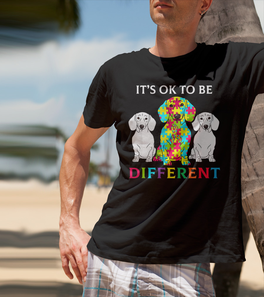It's OK To Be Different Dachshund Dog Autism Puzzle Colorful T-Shirt