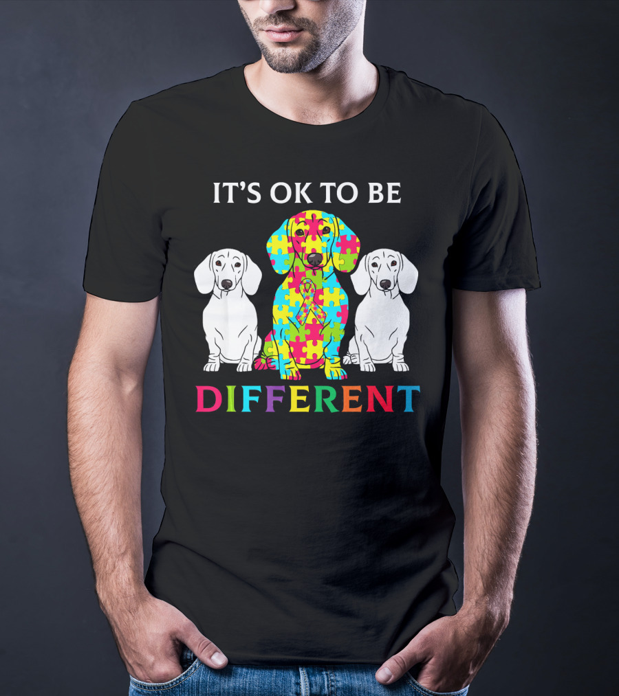It's OK To Be Different Dachshund Dog Autism Puzzle Colorful T-Shirt