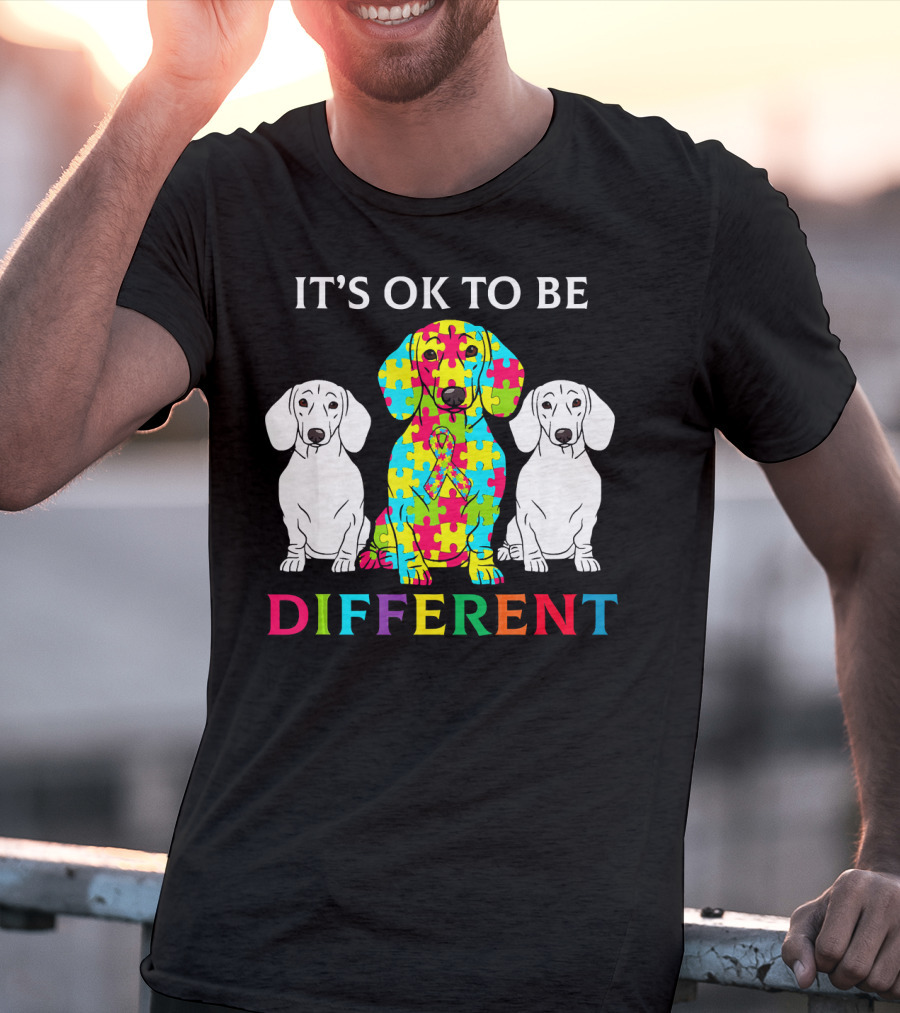 It's OK To Be Different Dachshund Dog Autism Puzzle Colorful T-Shirt