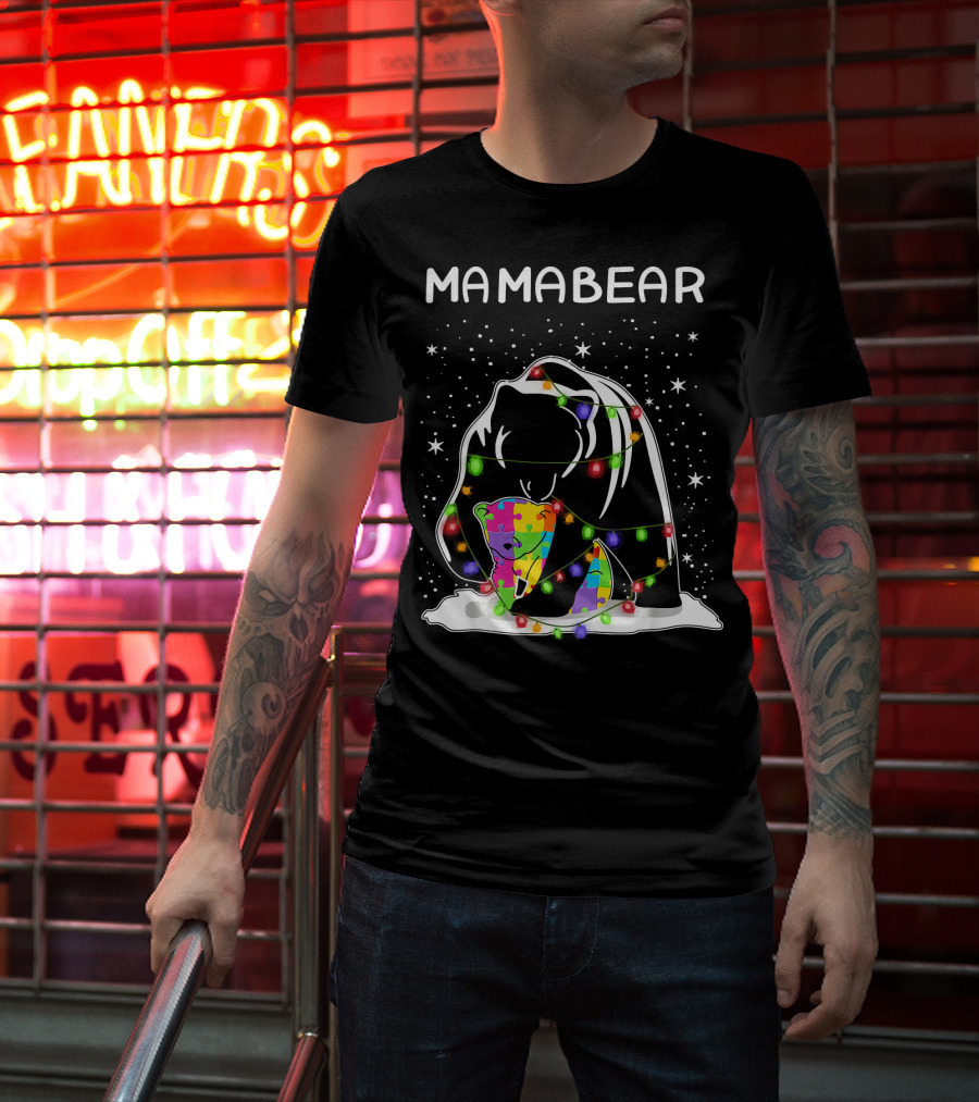 Mamabear Autism Awareness Puzzle Lights T-Shirt