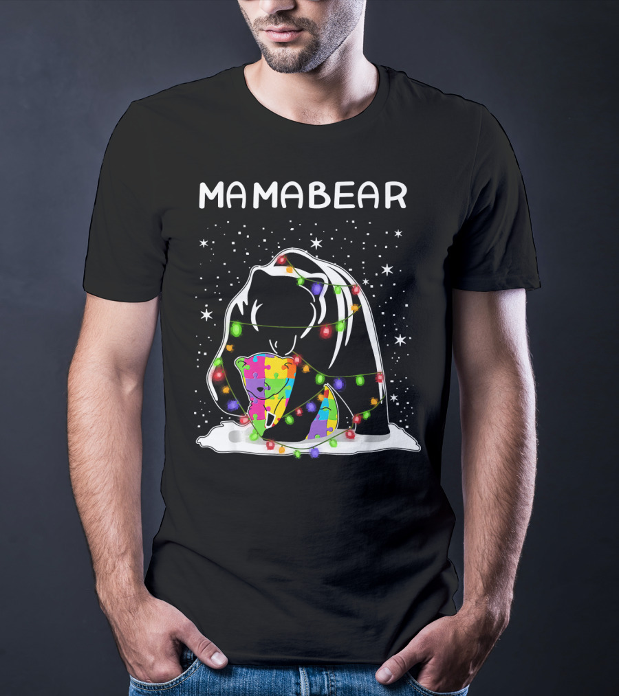 Mamabear Autism Awareness Puzzle Lights T-Shirt