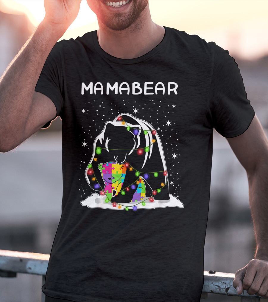 Mamabear Autism Awareness Puzzle Lights T-Shirt