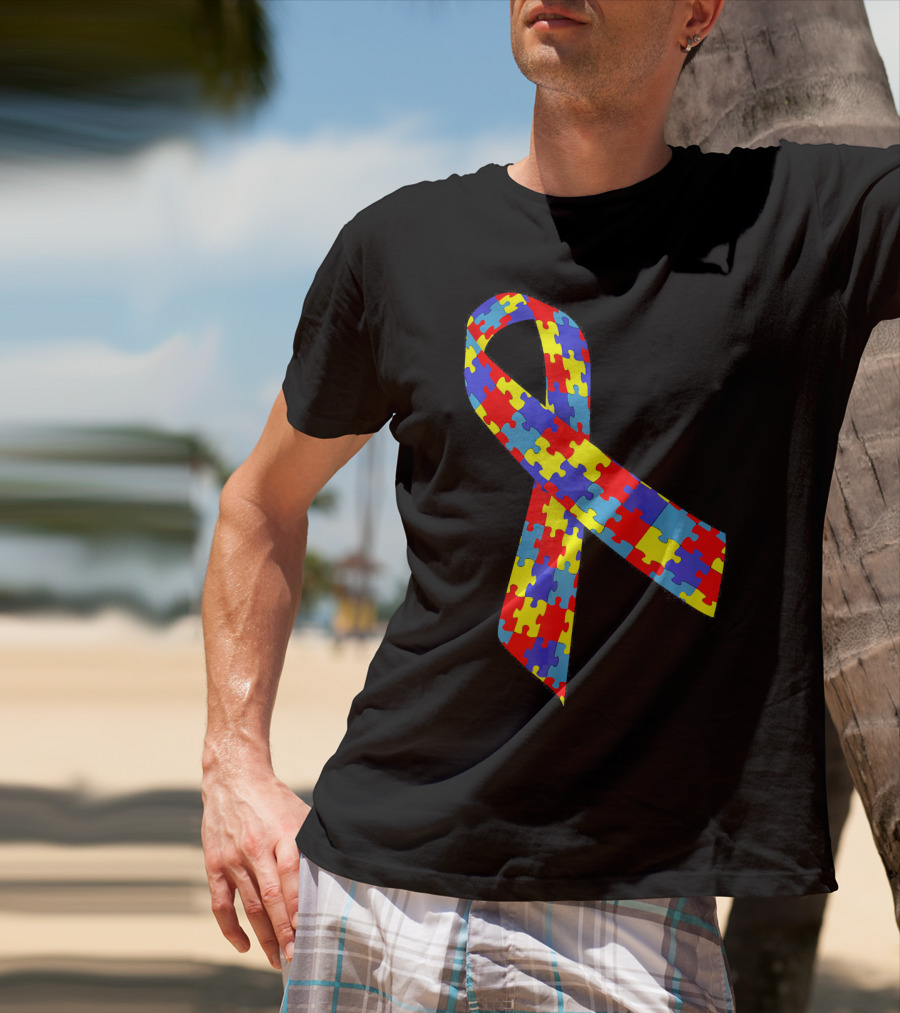 Autism Awareness Puzzle Piece Ribbon Multicolor T-Shirt