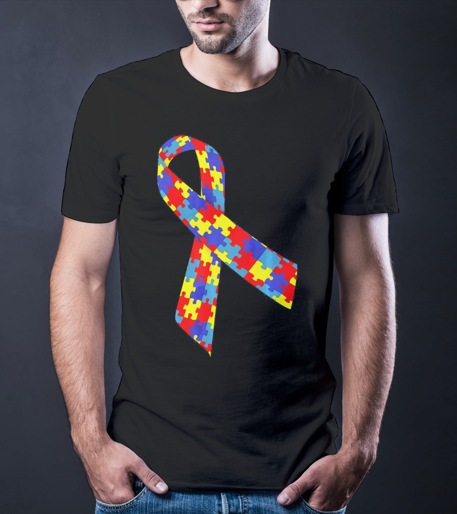 Autism Awareness Puzzle Piece Ribbon Multicolor T-Shirt