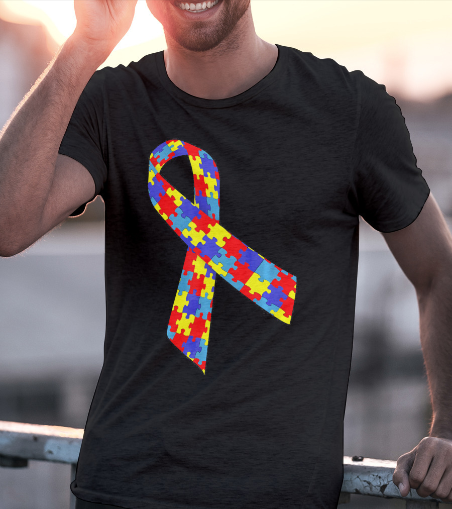 Autism Awareness Puzzle Piece Ribbon Multicolor T-Shirt