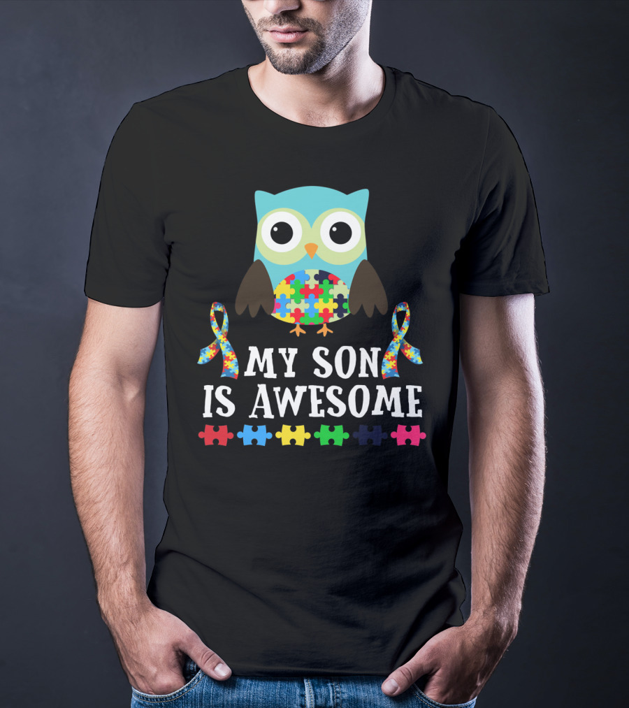 My Son Is Awesome Autism Awareness Puzzle Owl T-Shirt