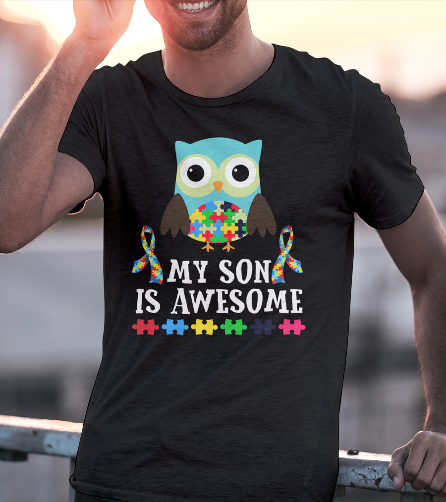 My Son Is Awesome Autism Awareness Puzzle Owl T-Shirt