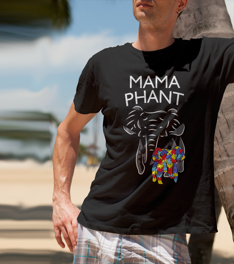 Mama Phant Autism Awareness Puzzle Elephant T-Shirt