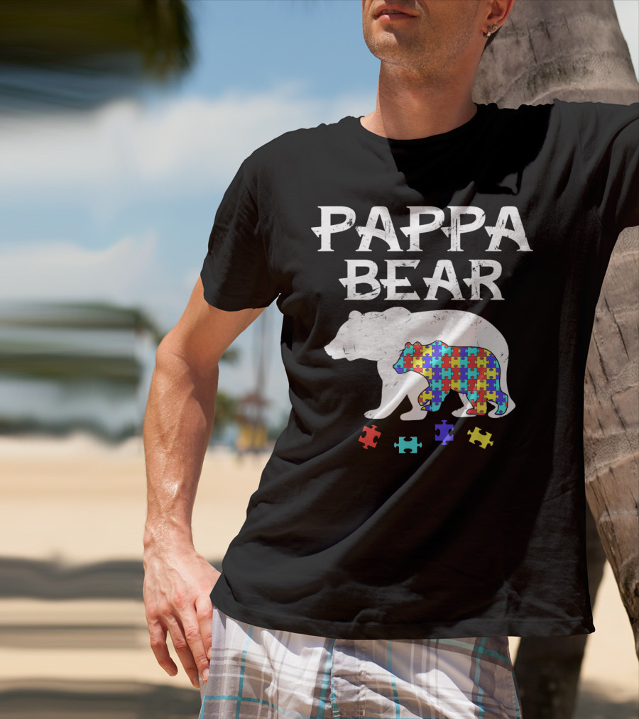 Pappa Bear Autism Awareness Puzzle Bear T-Shirt