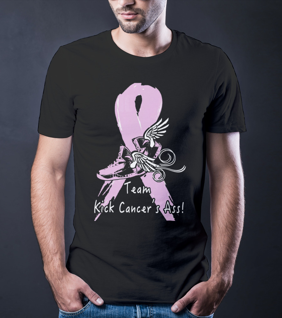 Team Kick Cancer's Ass Ribbon With Winged Sneakers T-Shirt