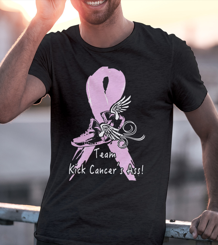 Team Kick Cancer's Ass Ribbon With Winged Sneakers T-Shirt