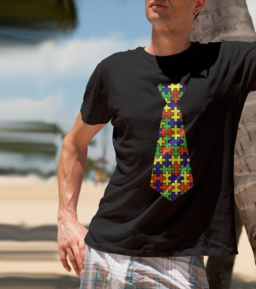 Autism Awareness Puzzle Pattern Neck Tie Support T-Shirt