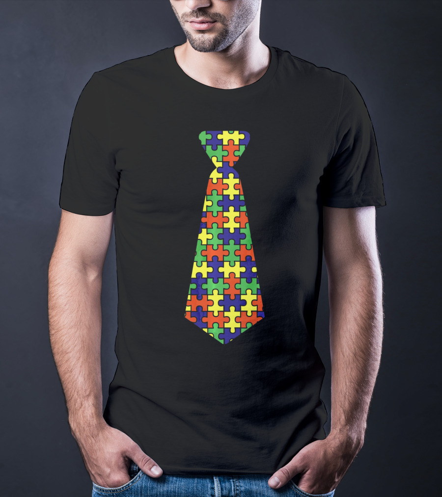 Autism Awareness Puzzle Pattern Neck Tie Support T-Shirt