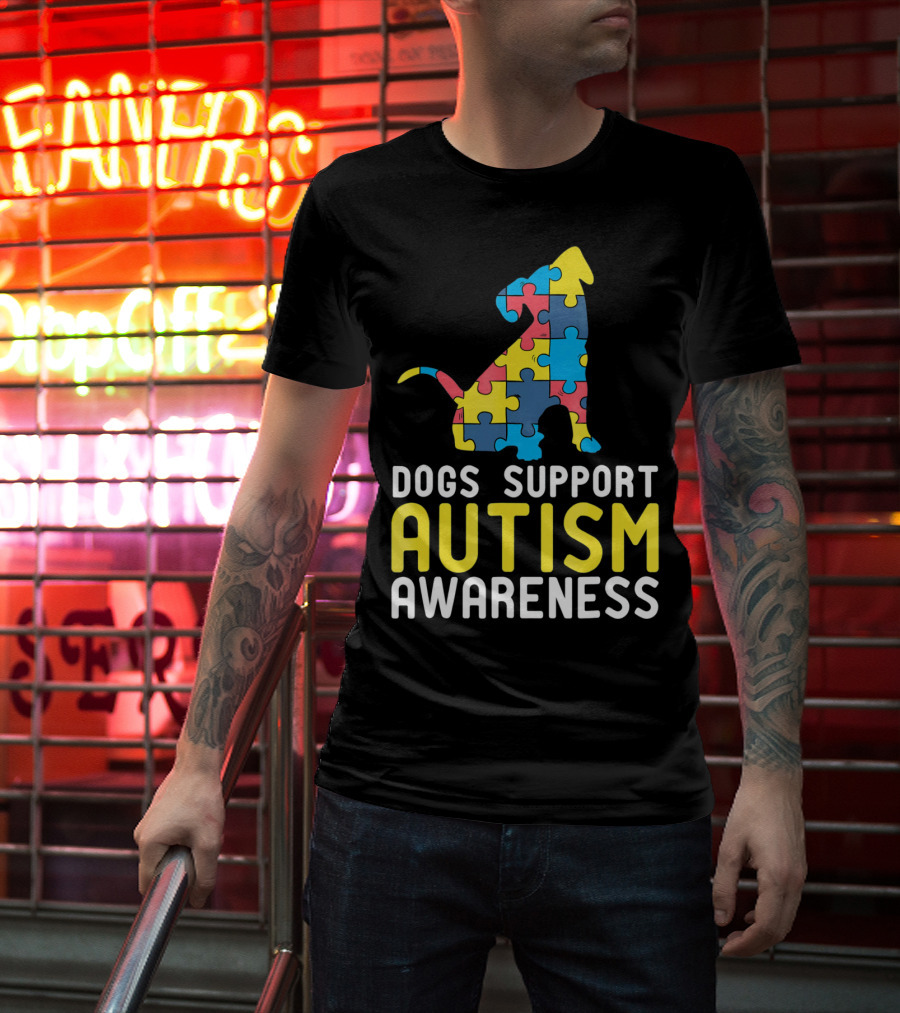 Dogs Support Autism Awareness Novelty Autism Dog Lover Awareness T-Shirt