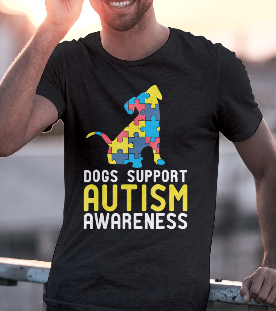 Dogs Support Autism Awareness Novelty Autism Dog Lover Awareness T-Shirt