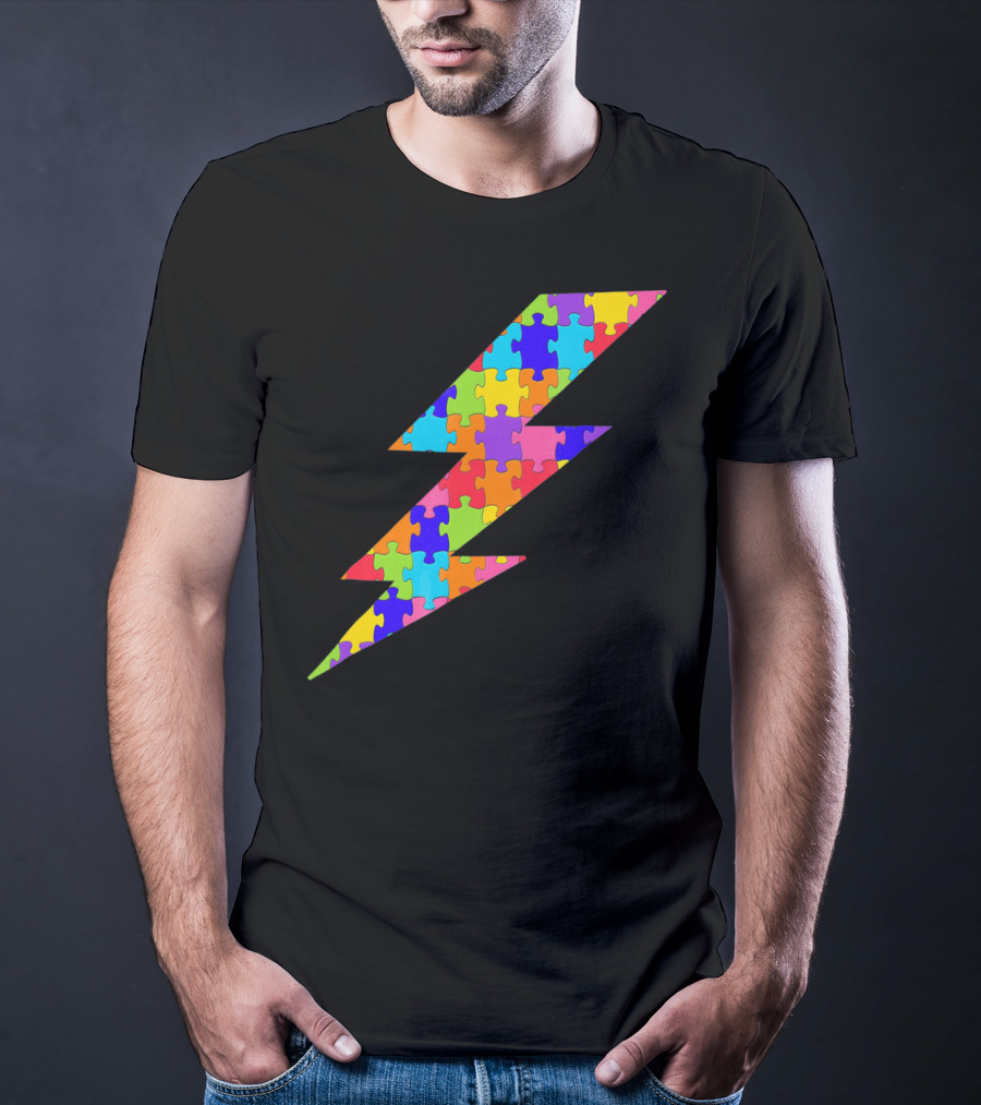 Lightning Bolt Puzzle Piece Autism Awareness Superhero T-Shirt