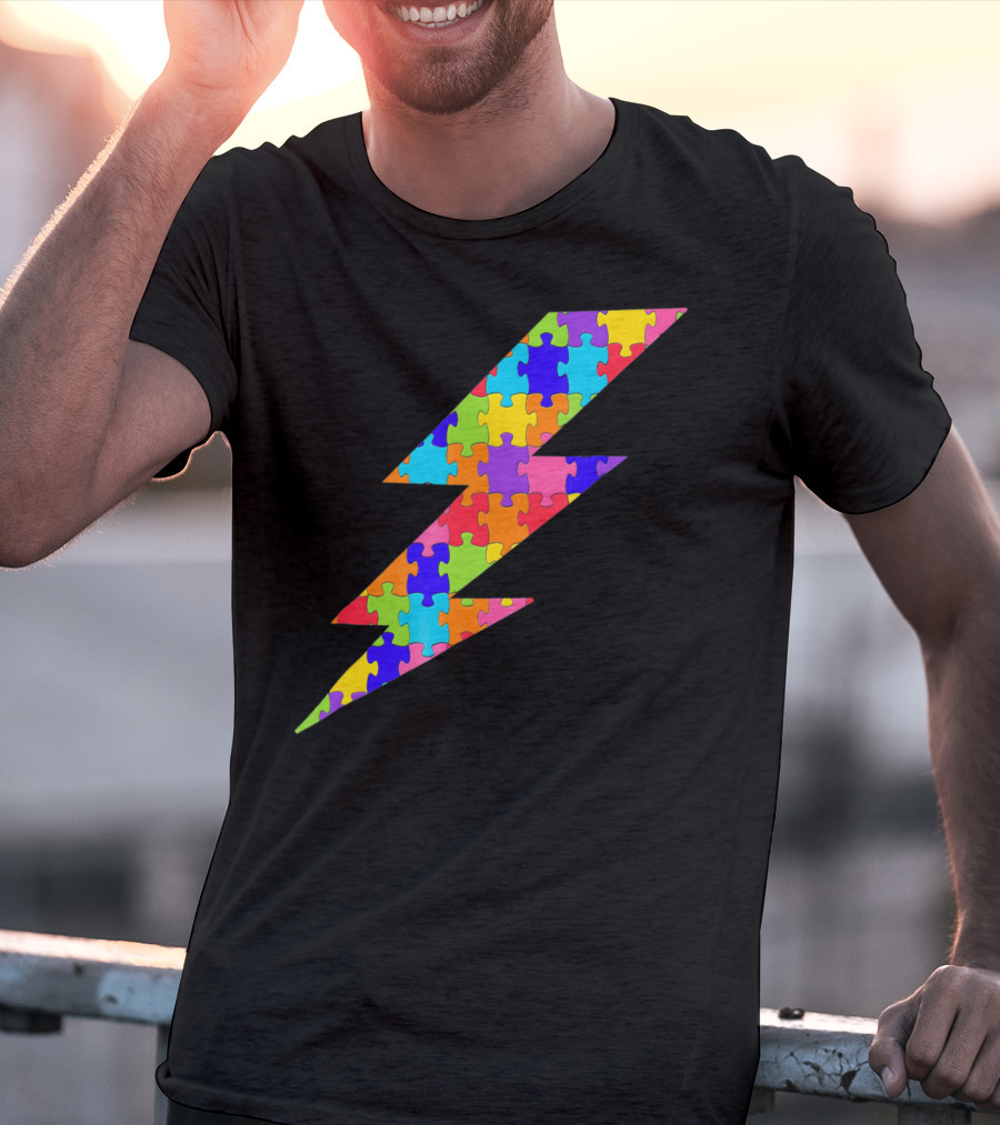 Lightning Bolt Puzzle Piece Autism Awareness Superhero T-Shirt