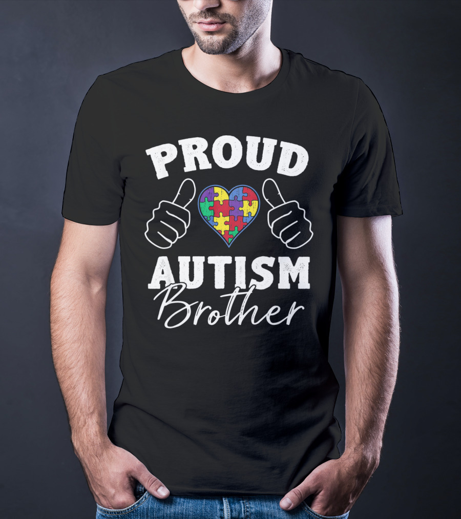 Proud Brother Autism Awareness Heart Puzzle Piece Thumbs Up T-Shirt