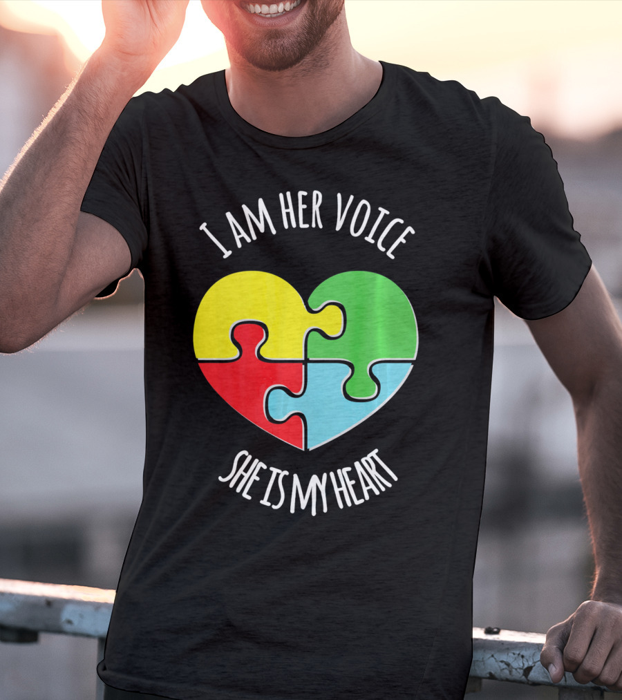 I Am Her Voice Autism Awareness She Is My Heart Puzzle Piece T-Shirt