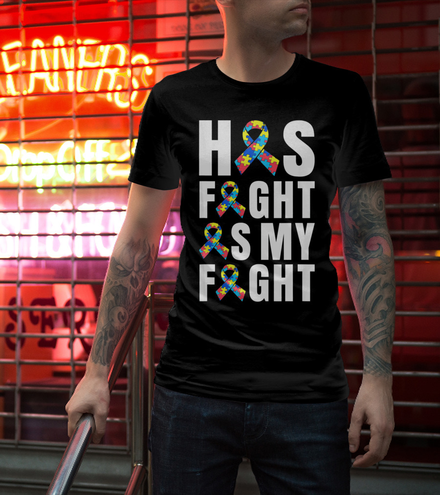 His Fight Is My Fight Autism Awareness Puzzle T-Shirt