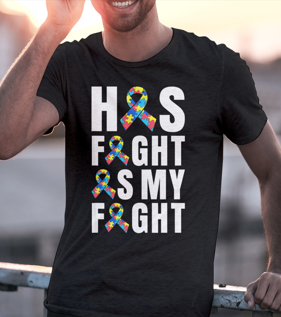 His Fight Is My Fight Autism Awareness Puzzle T-Shirt