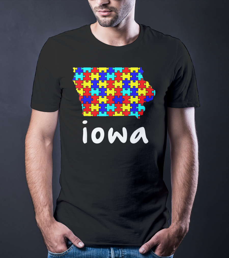 Iowa Puzzle Autism Awareness Ribbon T-Shirt