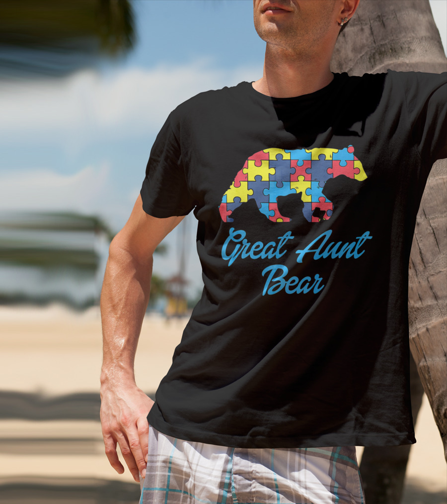 Great Aunt Bear Autism Awareness Puzzle T-Shirt