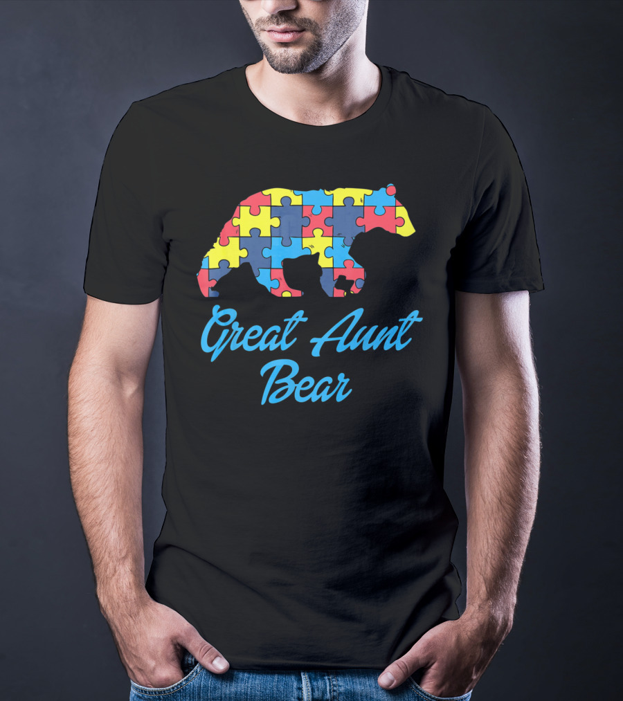 Great Aunt Bear Autism Awareness Puzzle T-Shirt