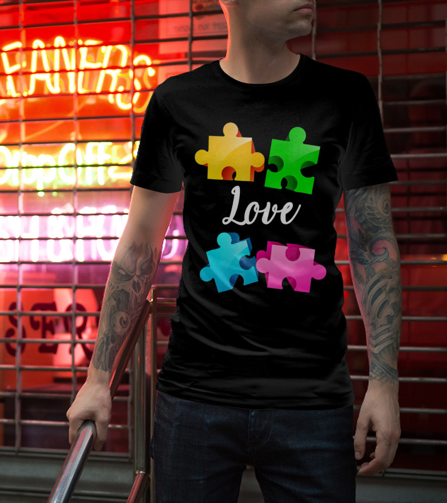 Autism Awareness Love With Colorful Puzzle Pieces T-Shirt