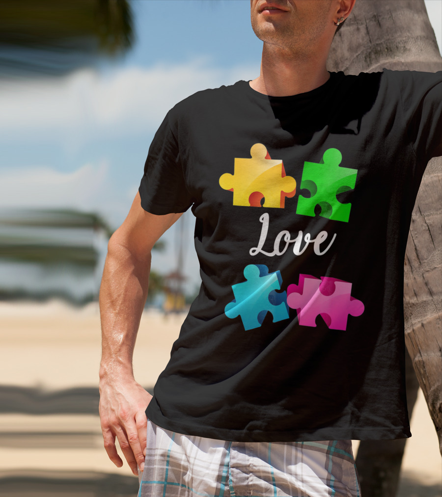 Autism Awareness Love With Colorful Puzzle Pieces T-Shirt
