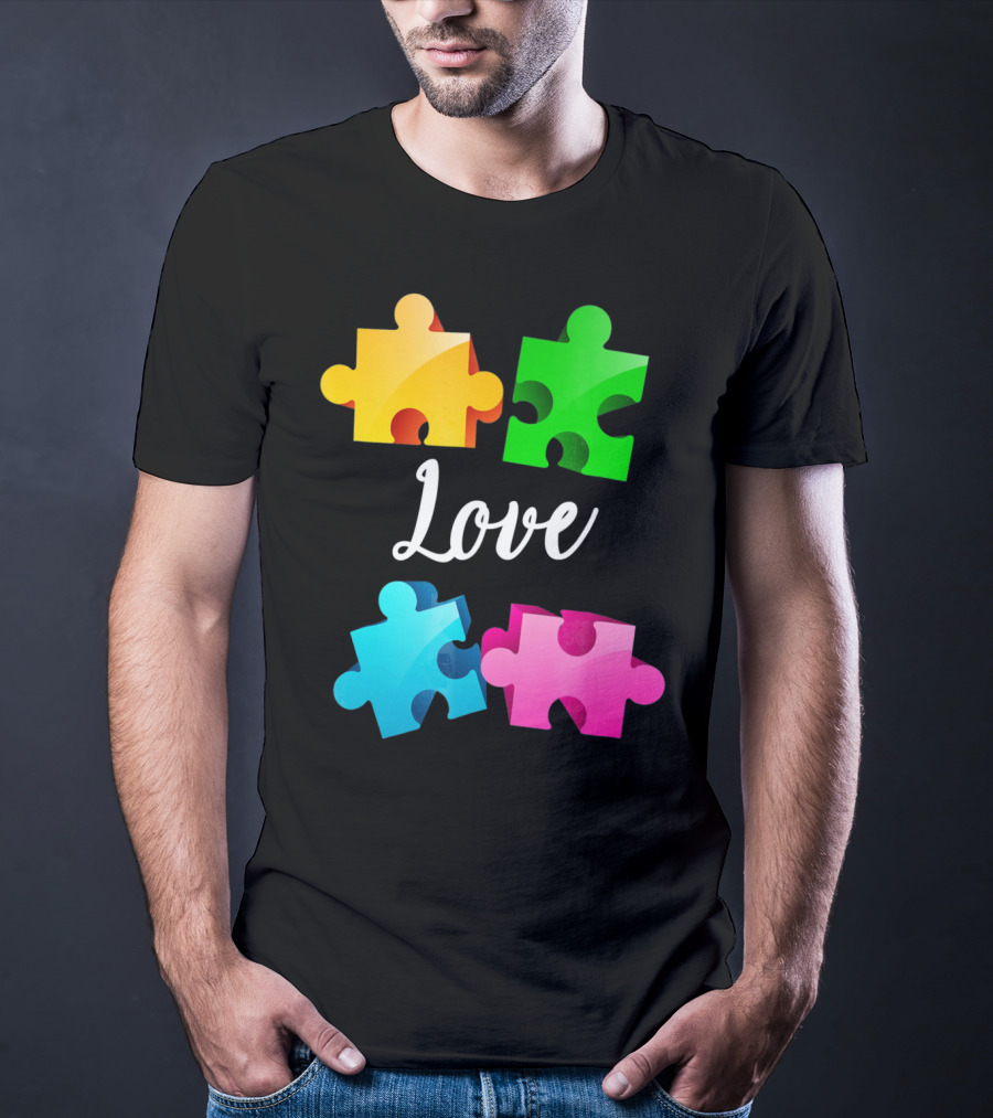 Autism Awareness Love With Colorful Puzzle Pieces T-Shirt
