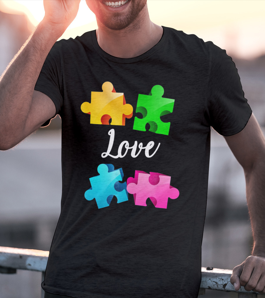 Autism Awareness Love With Colorful Puzzle Pieces T-Shirt