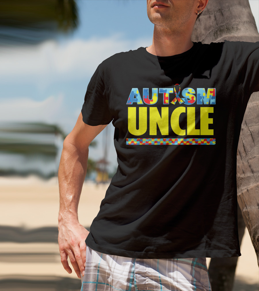 Autism Uncle Puzzle Ribbon Awareness Support T-Shirt