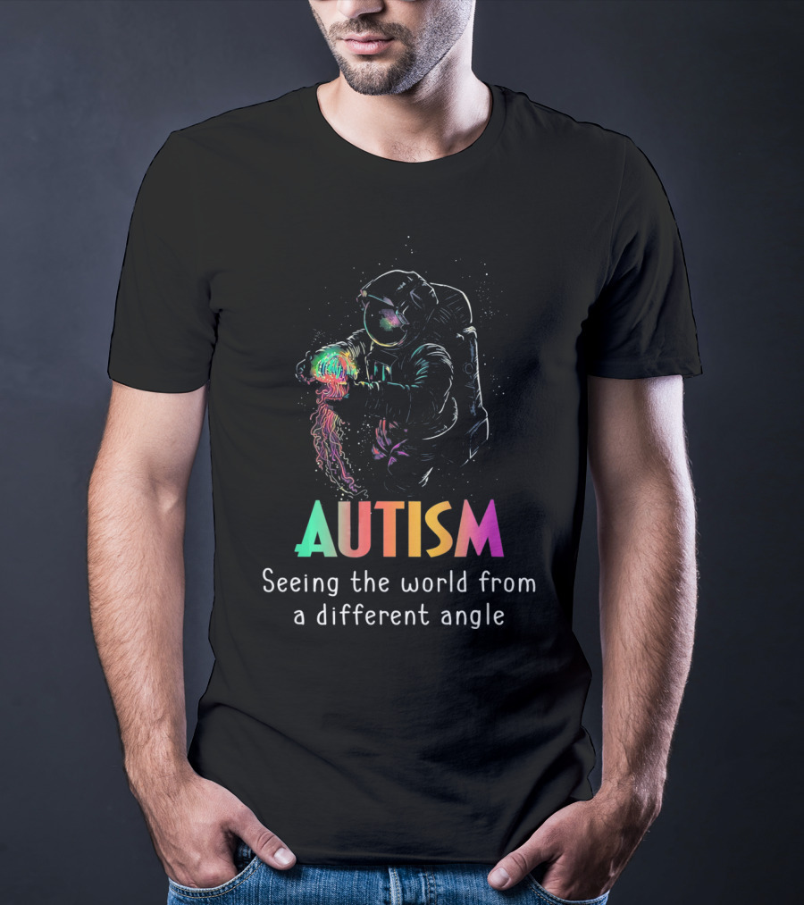 Autism Seeing The World From A Different Angle Astronaut With Colorful Light T-Shirt