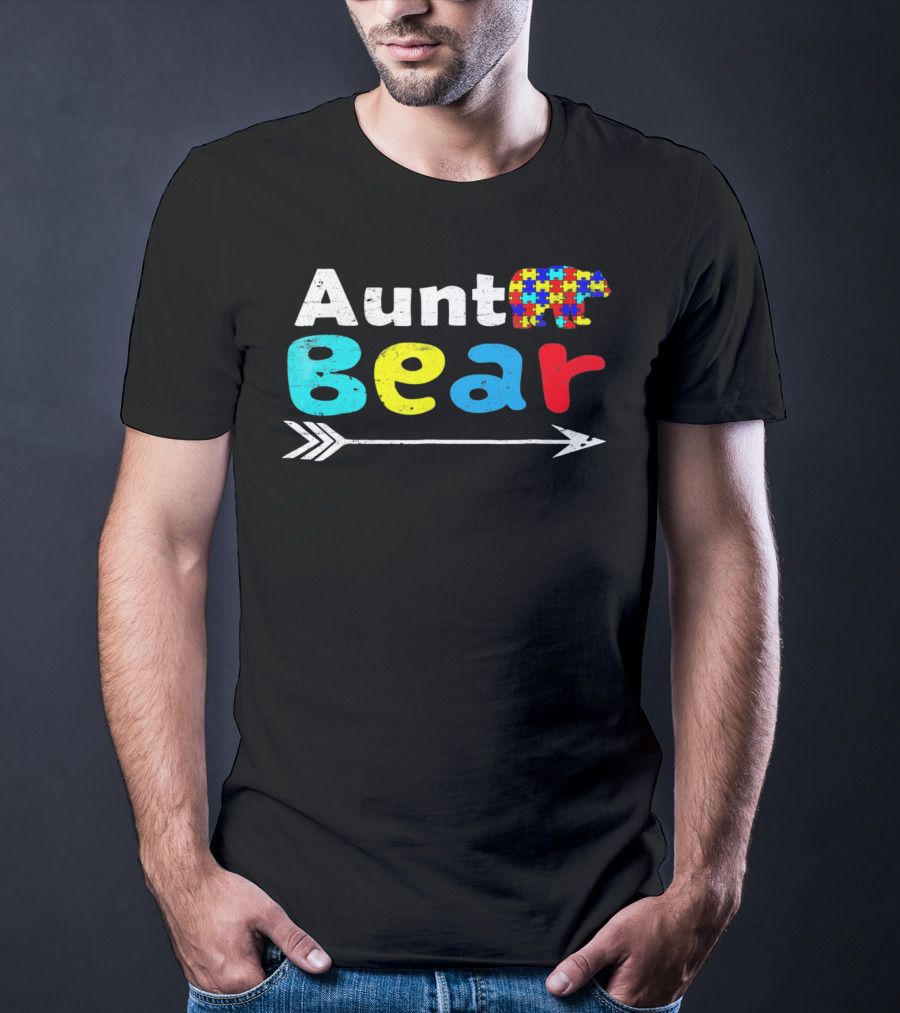 Aunt Bear Autism Awareness Puzzle Bear Arrow T-Shirt